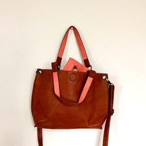 🇺🇸GH Bass CO Brown and Pink Leather Tote Bag Set